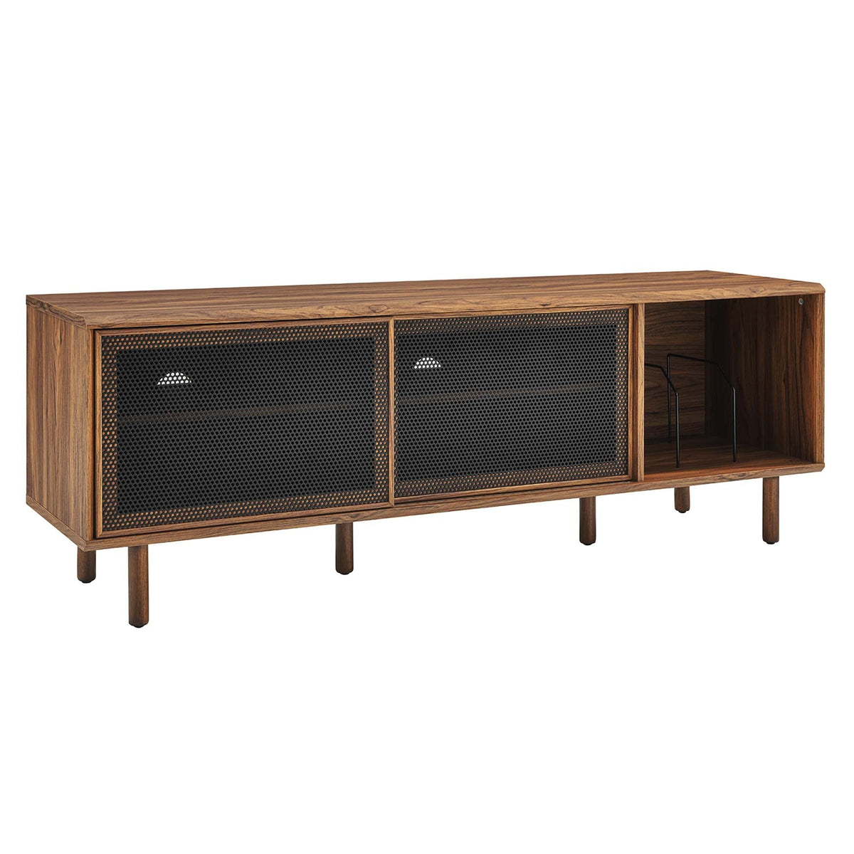 Kurtis 67in TV and vinyl stand walnut wood with black mesh doors by HouseOfZazla on Tampa Home & Garden Store