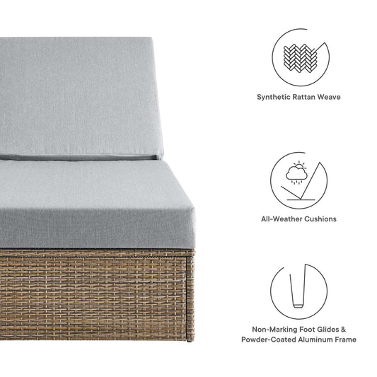 Convene outdoor chaise lounge with gray all-weather cushion on synthetic rattan weave base on Tampa Home & Garden Store