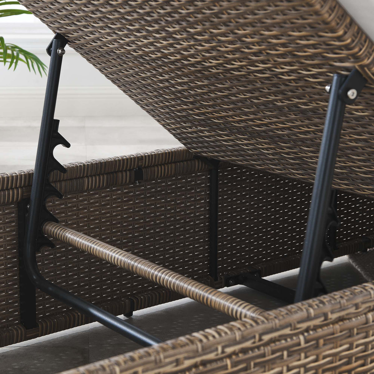 Convene outdoor chaise lounge chair in brown woven wicker with black metal frame by Modway on Tampa Home & Garden Store