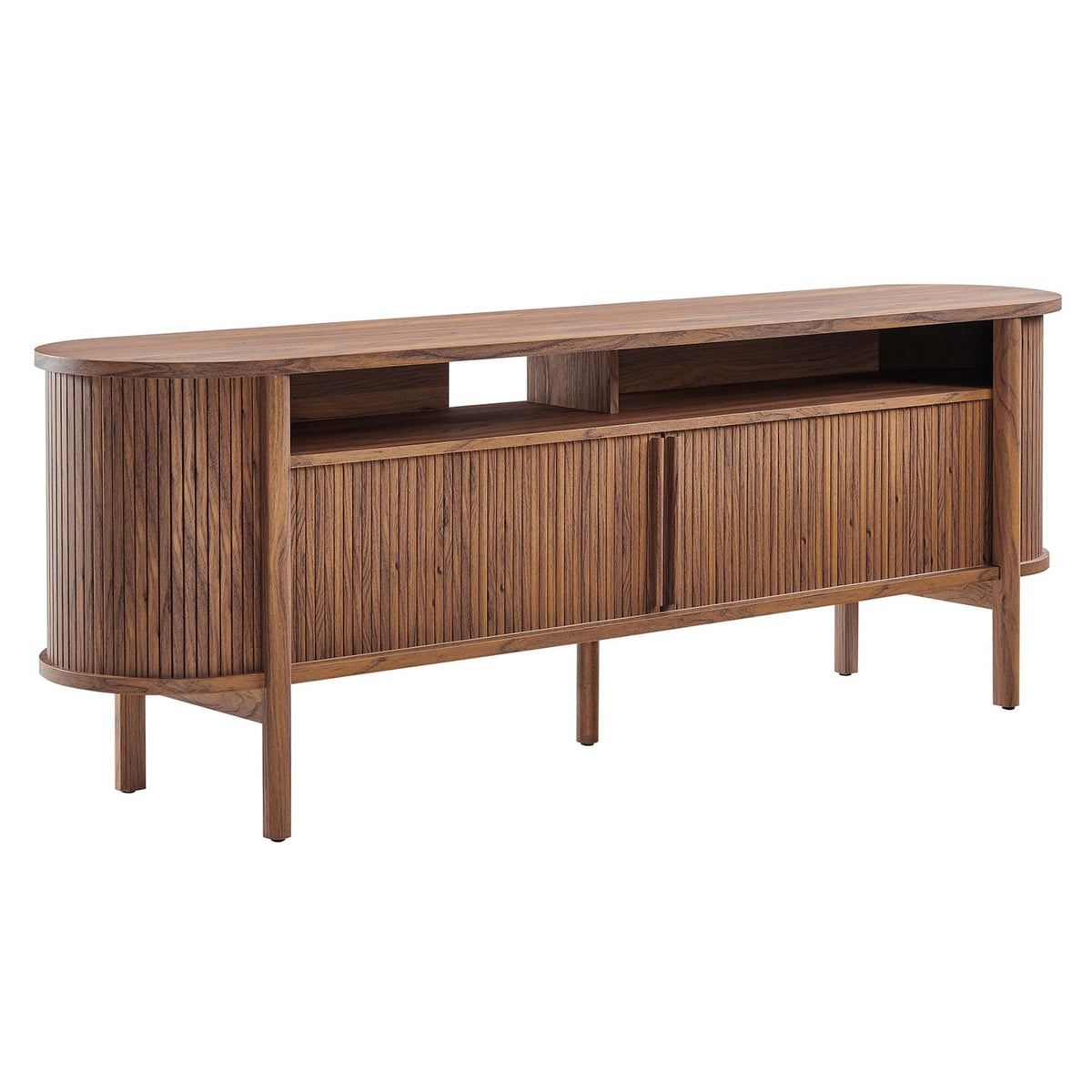 Cadence 71in curved TV stand wood finish with slatted sides HouseOfZazla on Tampa Home & Garden Store