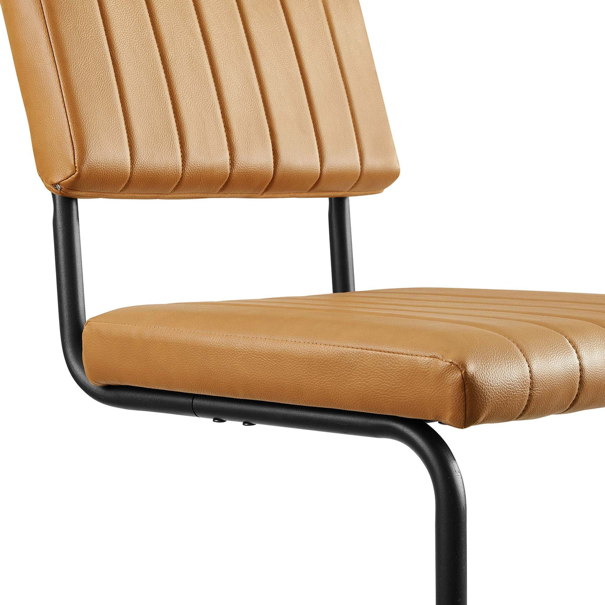 Parity vegan leather dining chair tan with vertical channels and black metal legs set of 2 on Tampa Home & Garden Store