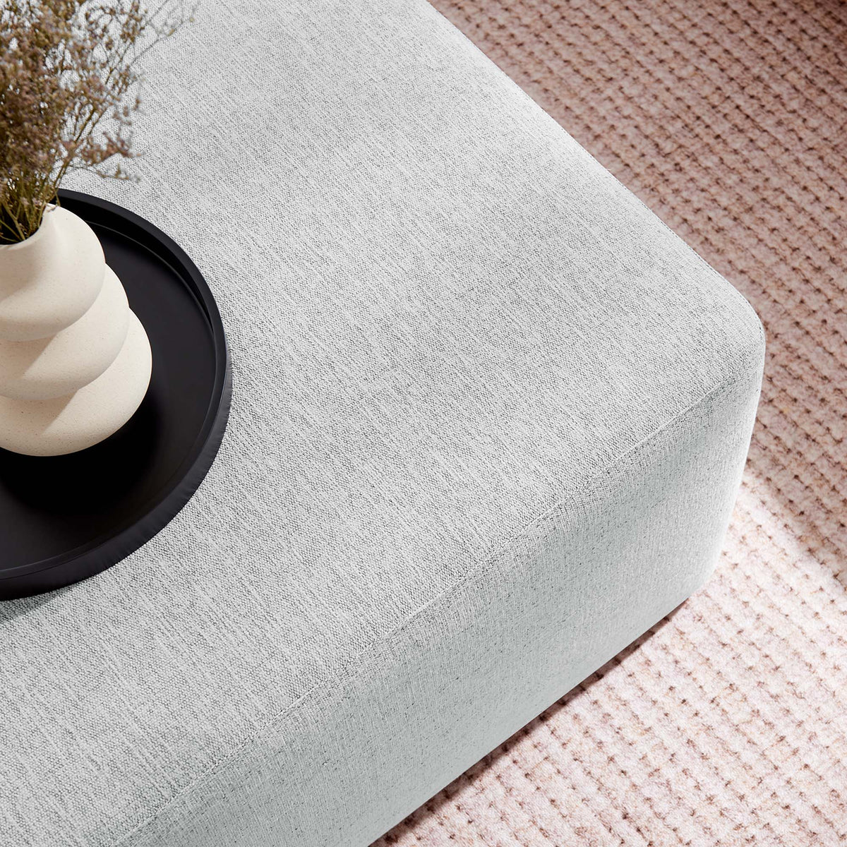 Callum 28in square woven heathered fabric ottoman in light gray by Modway with black tray on Tampa Home & Garden Store