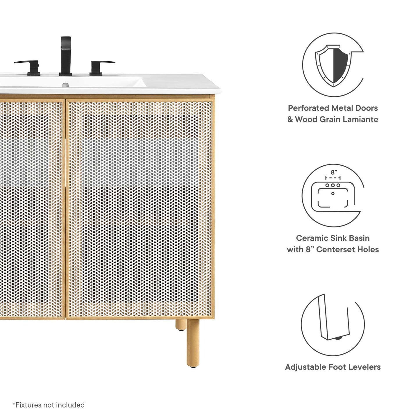 Calla 36in perforated metal bathroom vanity with wood frame and white countertop by HouseOfZazla on Tampa Home & Garden Store