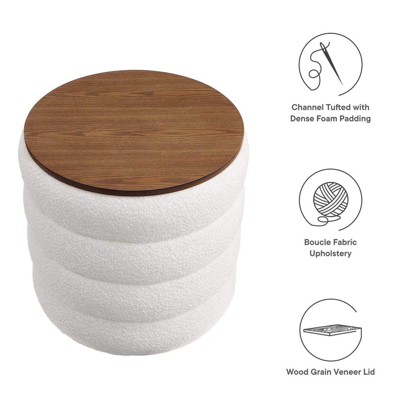 Mezzo Round Boucle Fabric Ottoman by Modway