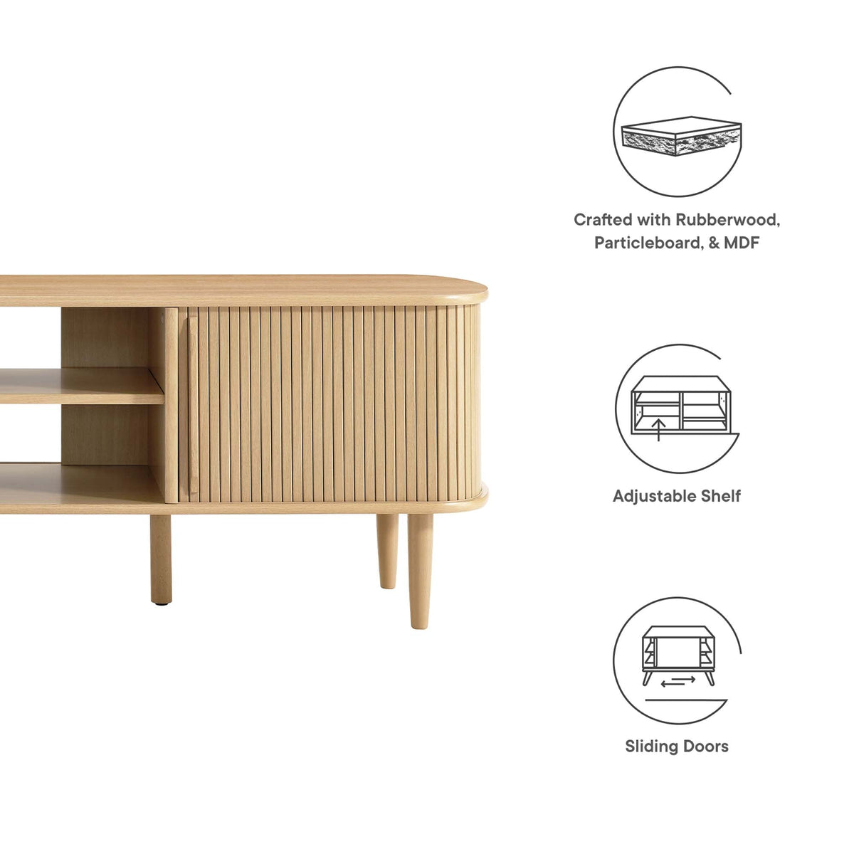 Contour 63-inch Wood TV Stand by Modway, natural wood finish with vertical slat detailing on Tampa Home & Garden Store
