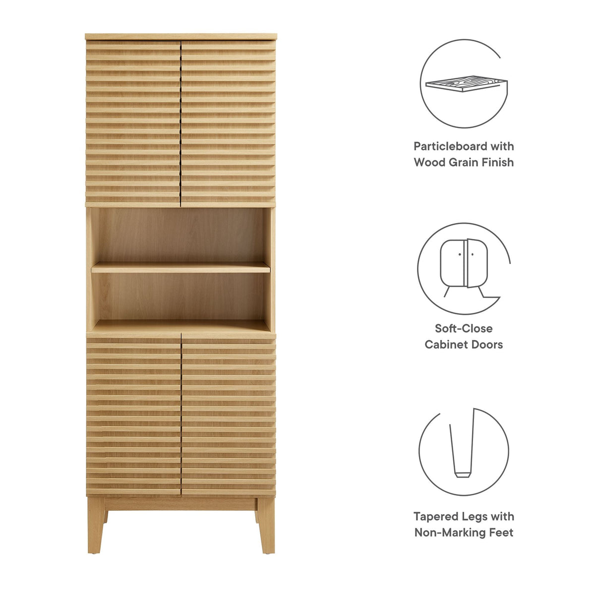 Render Tall Bathroom Storage Cabinet with wood grain finish and slatted doors HouseOfZazla on Tampa Home & Garden Store