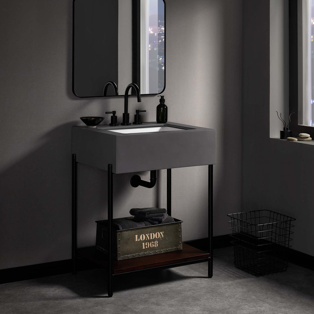 Etch 24in bathroom vanity with sink in dark gray with black metal frame and faucet Modway on Tampa Home & Garden Store