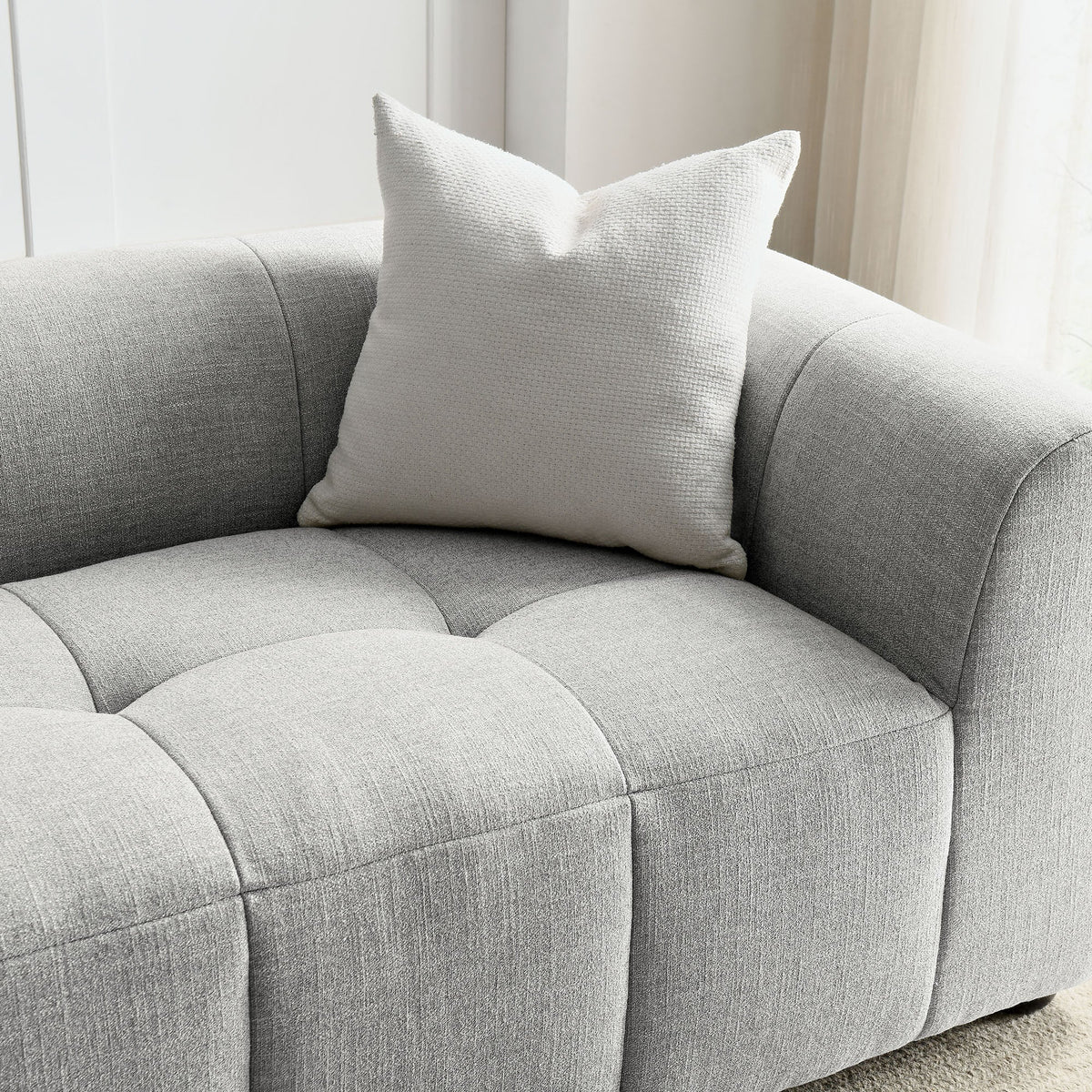 Liana Upholstered Fabric Sofa by Modway in light gray fabric with a textured white pillow on Tampa Home & Garden Store