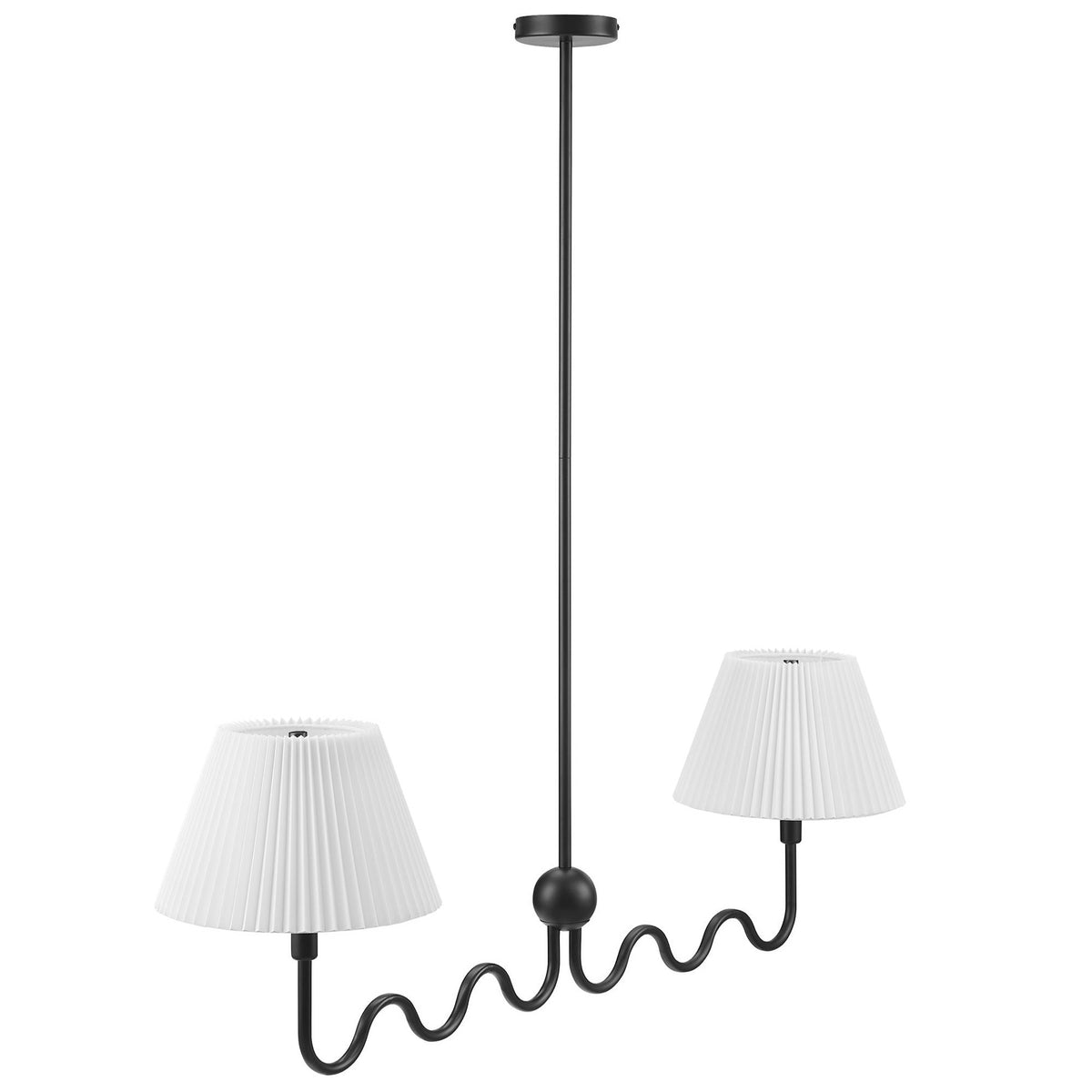 Wave Squiggle 2-Arm Pendant Light black metal with two white shades HouseOfZazla chandelier on Tampa Home & Garden Store