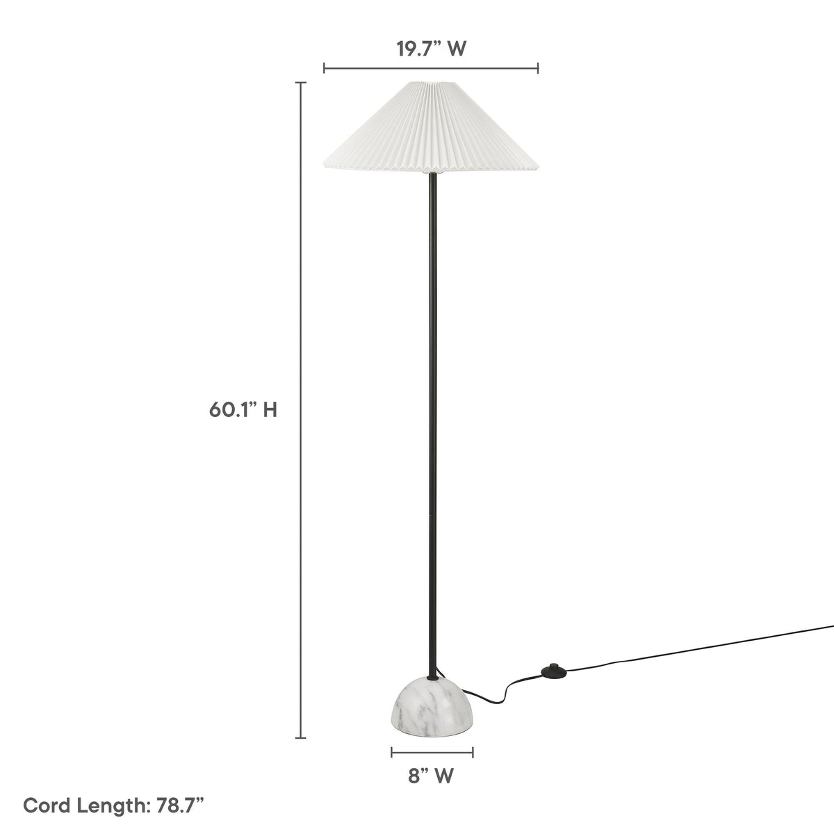 Illusion Marble Dome Floor Lamp with white pleated shade, black metal stem, marble base on Tampa Home & Garden Store