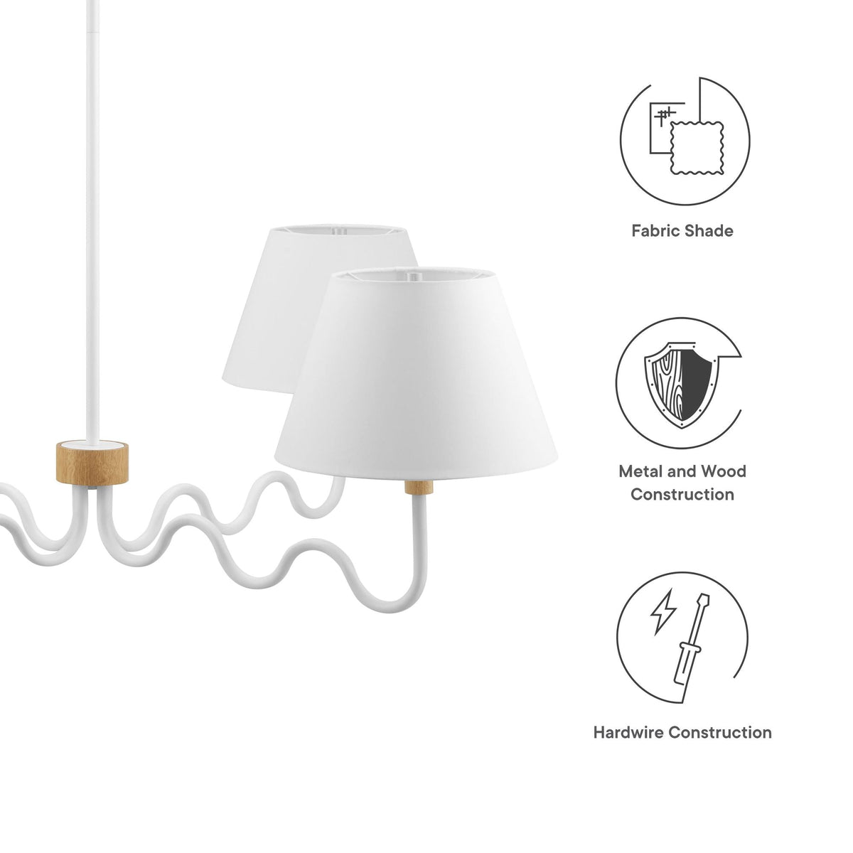 Sunlit Squiggle 4-Arm Pendant Light white fabric shade by HouseOfZazla on Tampa Home & Garden Store
