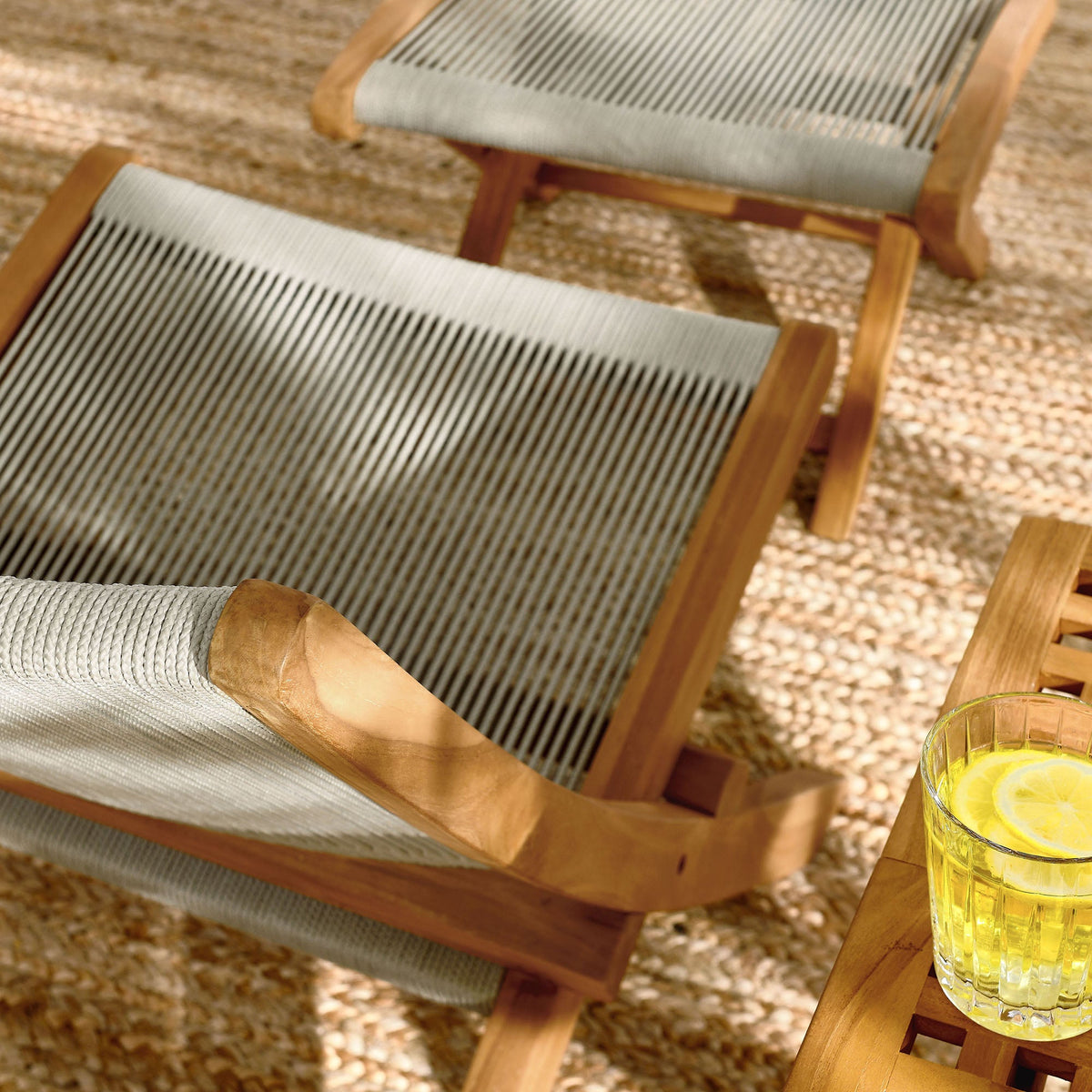 Vienna 2-Piece Teak Rope Lounge Chair and Ottoman by Modway with rope seating on teak frames on Tampa Home & Garden Store