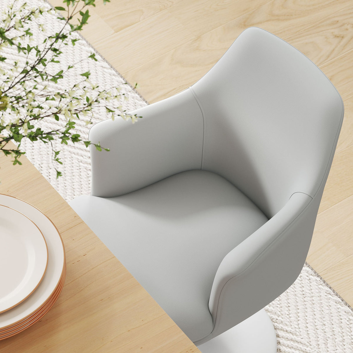 Lippa Swivel Dining Armchair in light gray vegan leather, curved modern silhouette, by Modway on Tampa Home & Garden Store