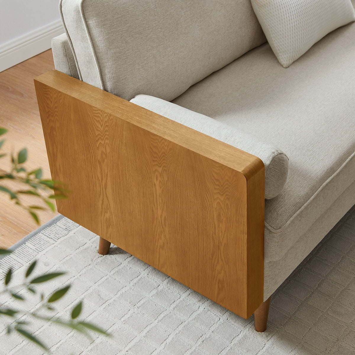 Kellan Heathered Upholstered Sofa by Modway, beige fabric with wood frame and tapered legs on Tampa Home & Garden Store