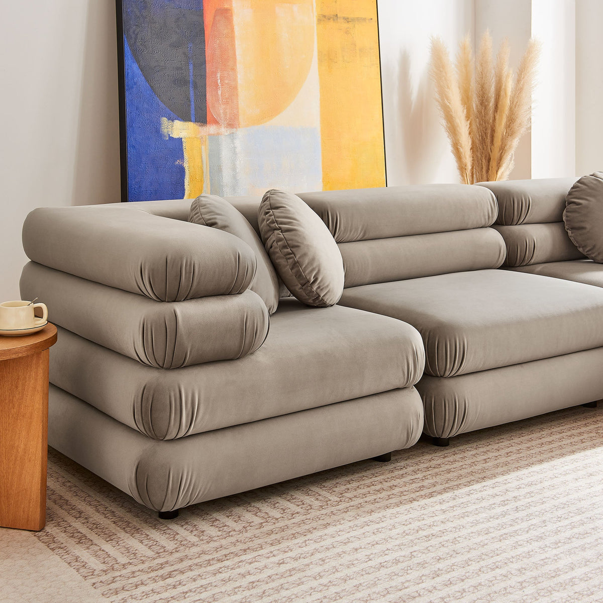 Jubilee 5-piece modular performance velvet sectional sofa by Modway in taupe on Tampa Home & Garden Store