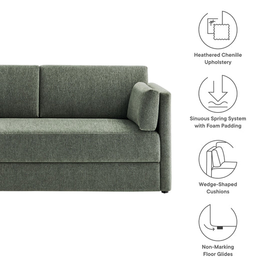 Linden Upholstered Heathered Chenille Small Sofa gray-green fabric on Tampa Home & Garden Store