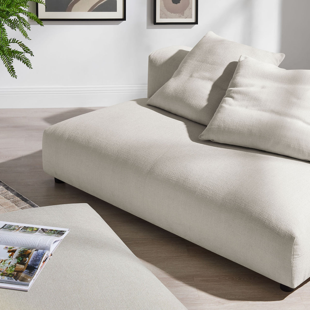 Solace modular armless loveseat and ottoman set in cream textured fabric by Modway on Tampa Home & Garden Store