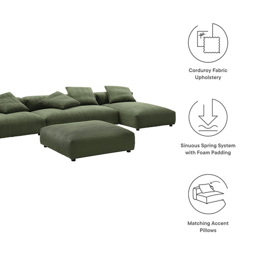Solace 4-Piece Modular Corduroy Sectional Sofa With Ottoman in olive green HouseOfZazla on Tampa Home & Garden Store