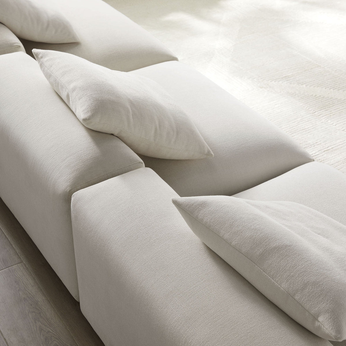 Solace 3-Piece Modular Upholstered Fabric Sofa in cream textured fabric with plush cushions on Tampa Home & Garden Store