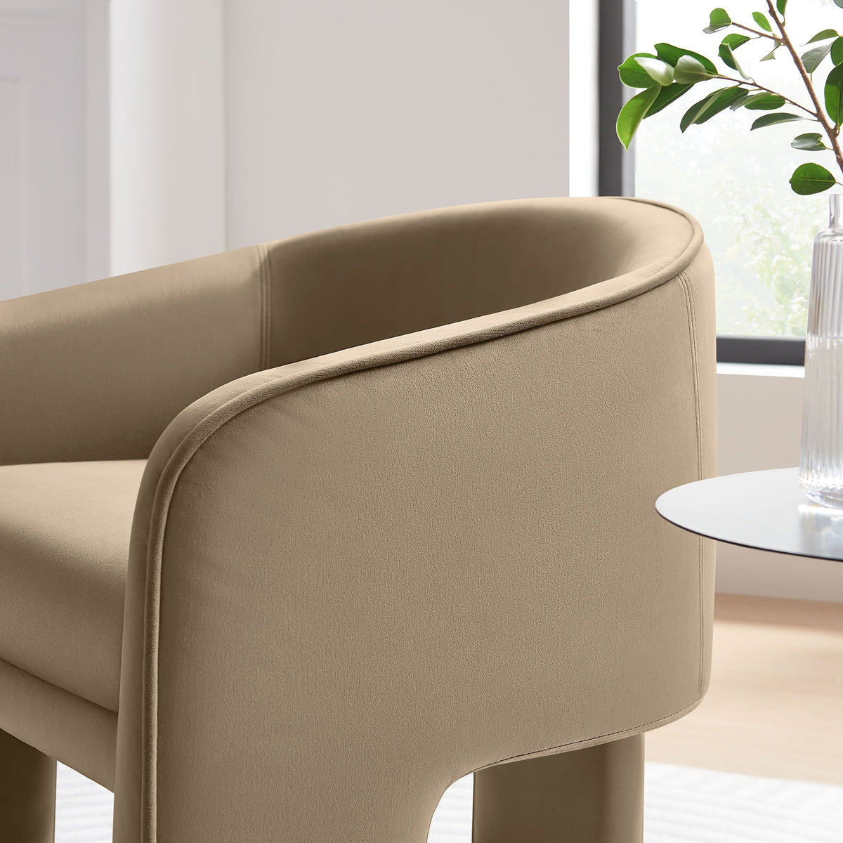 Greer Performance Velvet Upholstered Accent Armchair by Modway, beige velvet on Tampa Home & Garden Store