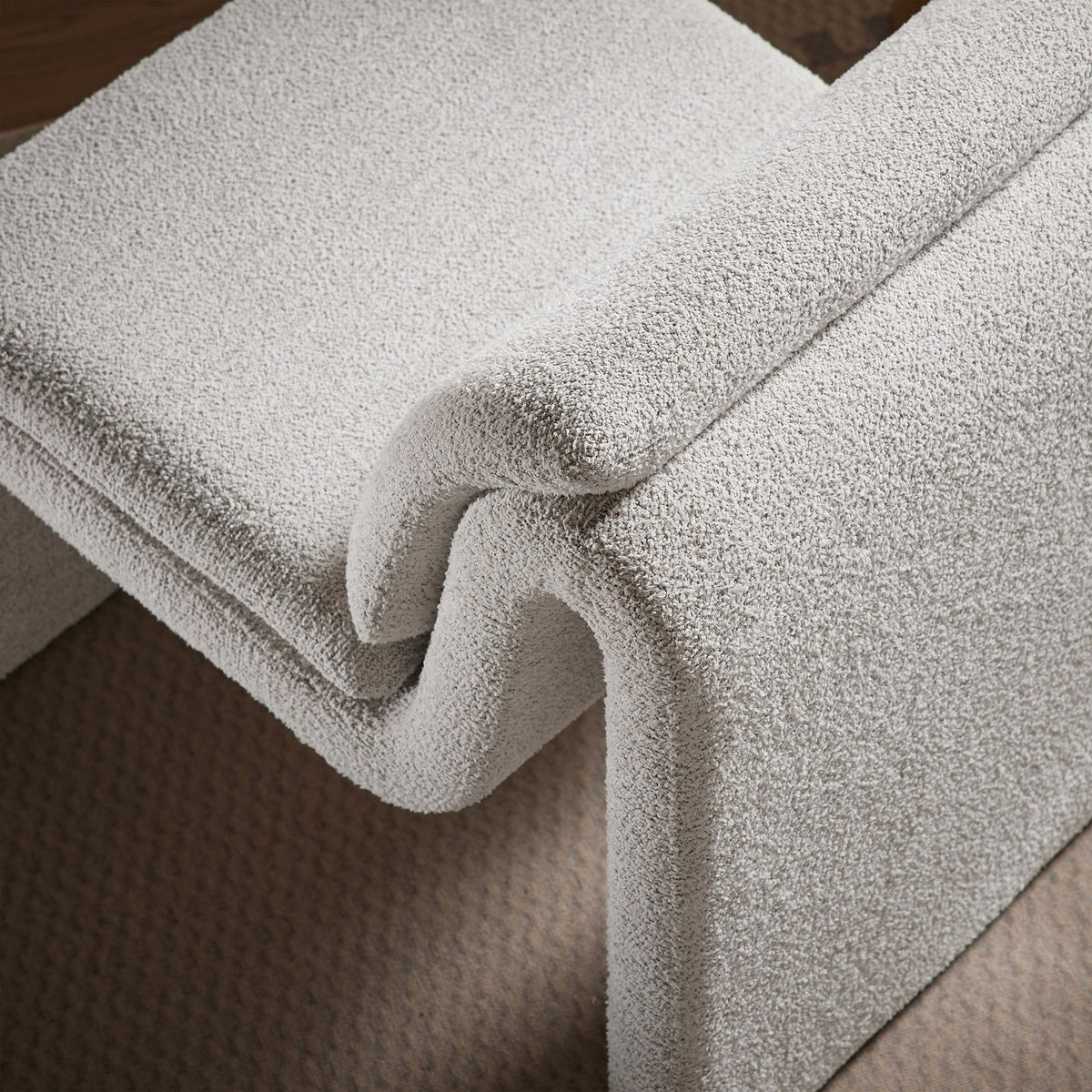 Lume Boucle Upholstered Armless Accent Chair close-up in beige boucle fabric by Modway on Tampa Home & Garden Store