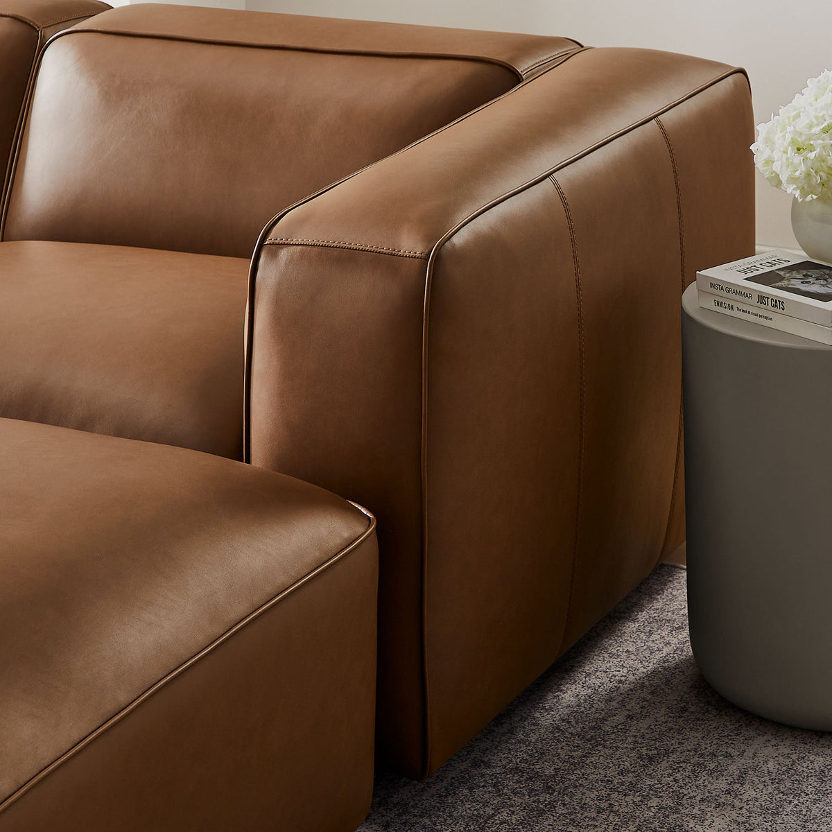 Auren 5-Piece upholstered vegan leather modular U-shaped sofa tan brown with piping on Tampa Home & Garden Store