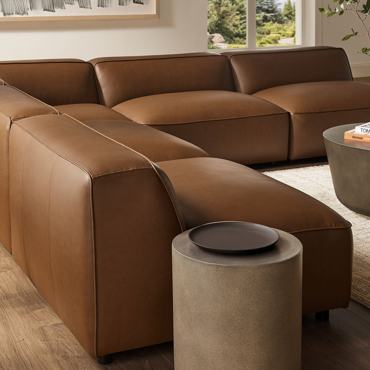 Auren 5-Piece upholstered armless L-shaped vegan leather modular sofa in brown by Modway on Tampa Home & Garden Store