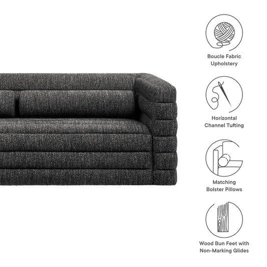 Relle Channel Tufted Boucle Upholstered Sofa by Modway in dark gray boucle fabric on Tampa Home & Garden Store