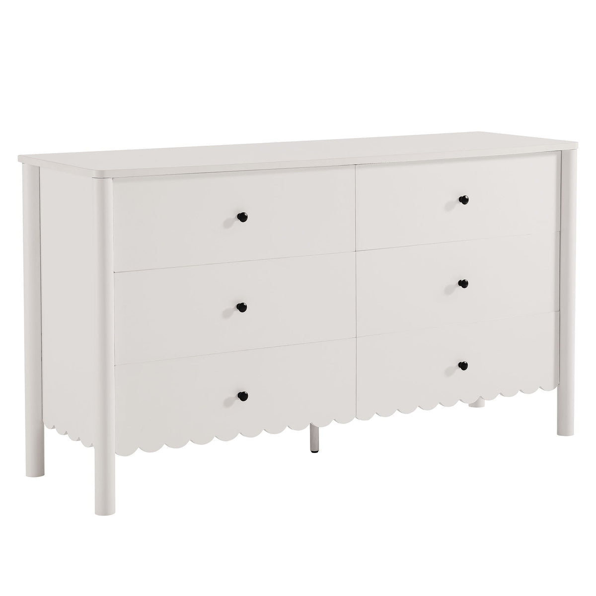 Emmeline Scalloped 6-Drawer Dresser white finish scalloped bottom black knobs on Tampa Home & Garden Store