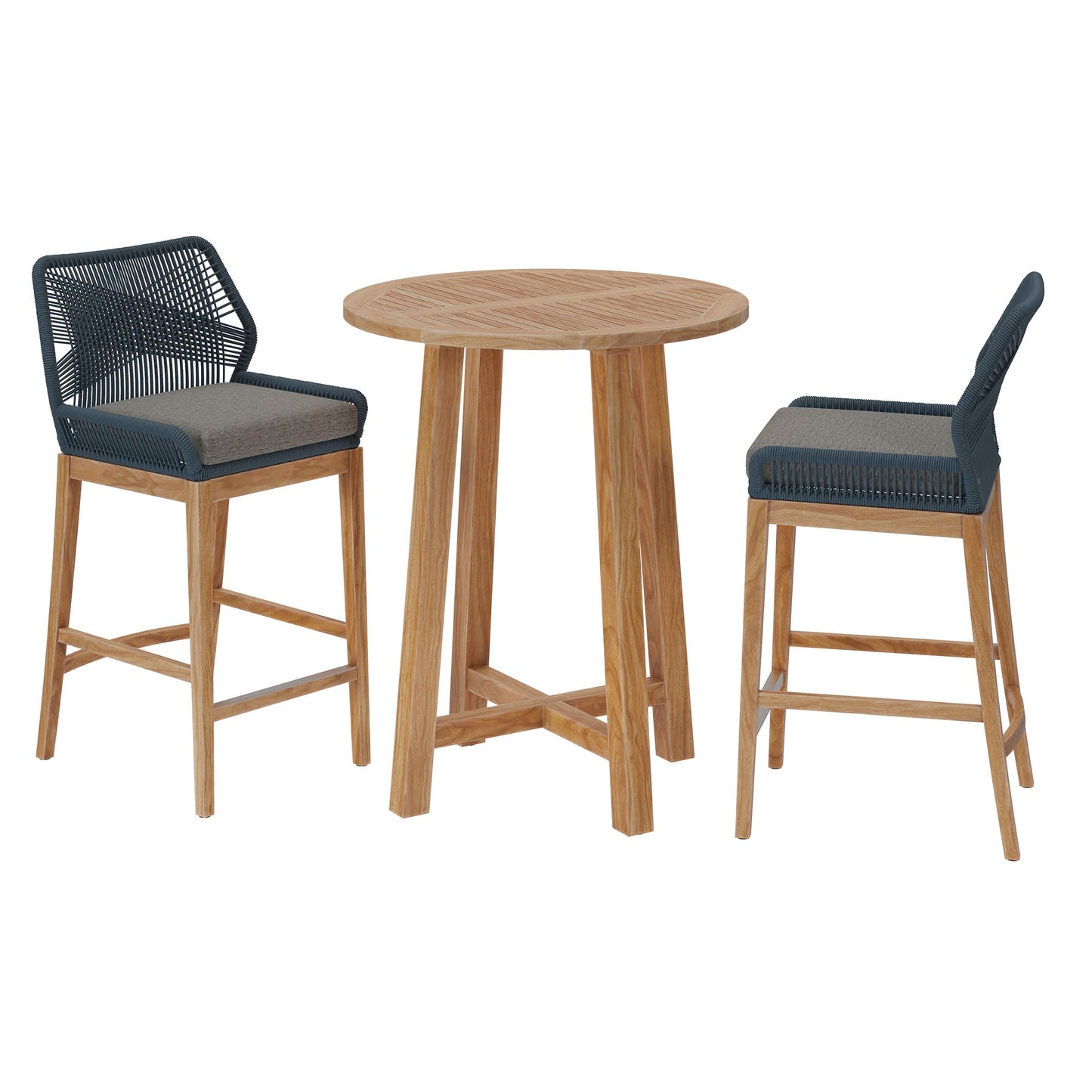 Modway Teak Patio Bar Set and Aluminum Stools