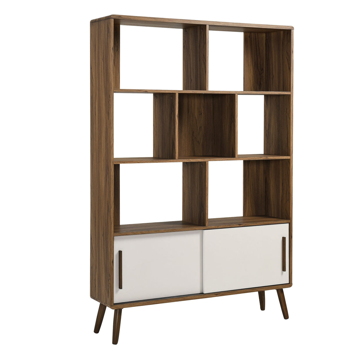 Transmit 45in Four-Tier Bookcase with Sliding Doors walnut finish white doors HouseOfZazla on Tampa Home & Garden Store