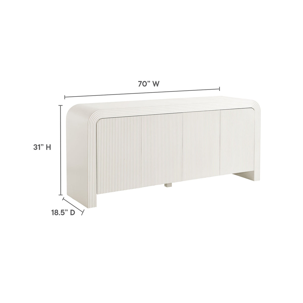 Waterflute 70in fluted sideboard cabinet in white with ribbed panels on Tampa Home & Garden Store