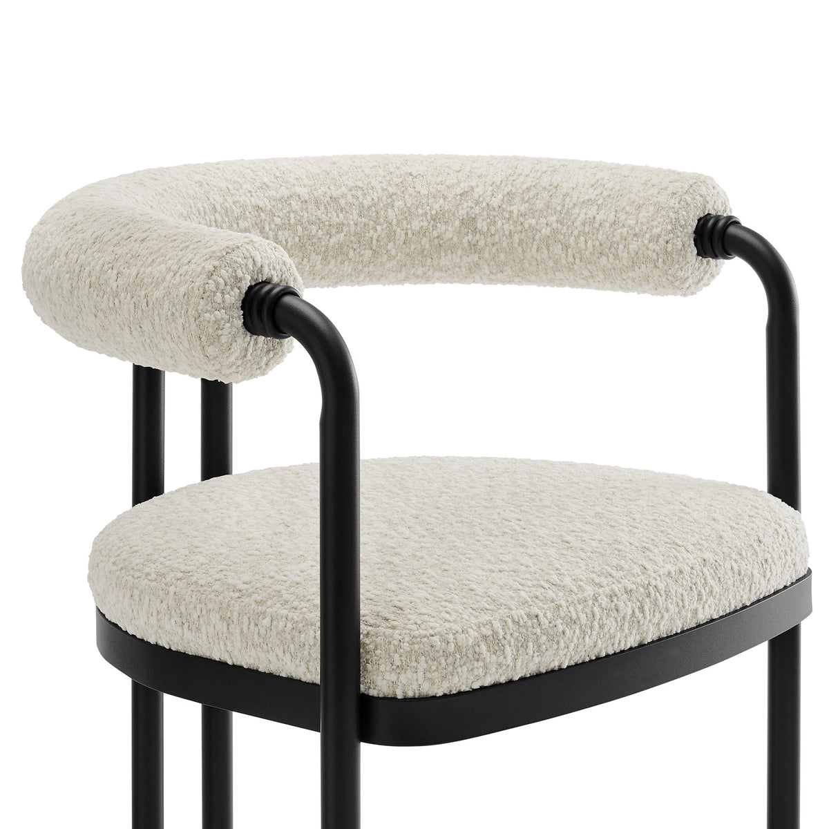 Turin curved-back boucle counter stool with cream upholstery and black metal frame on Tampa Home & Garden Store