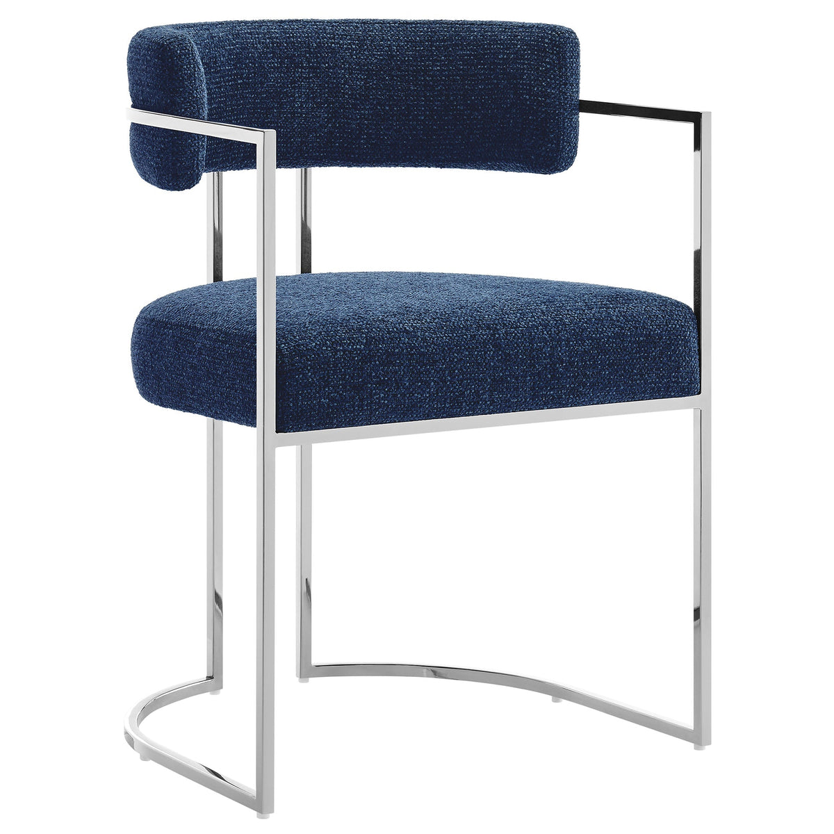 Huron curved back dining chair by HouseOfZazla in blue textured fabric with chrome frame on Tampa Home & Garden Store