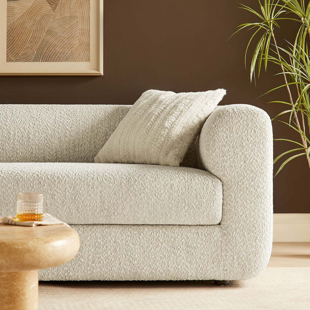 Leif 89in Boucle Upholstered Sofa Modway cream boucle with plush pillow on Tampa Home & Garden Store