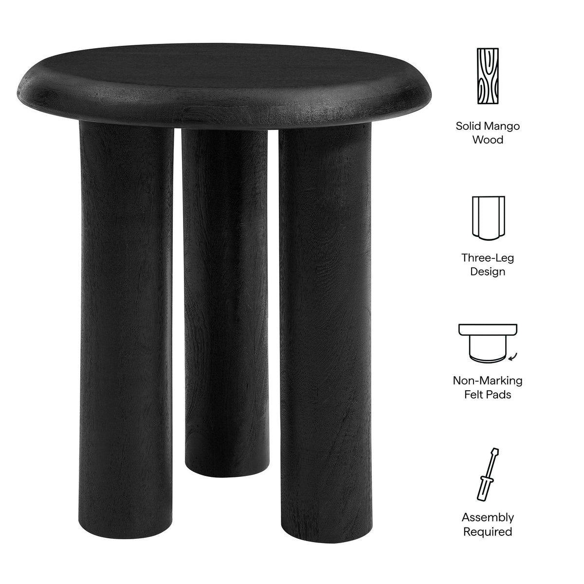 Mavina mango wood side table, three-leg design, black finish, end table by Modway on Tampa Home & Garden Store