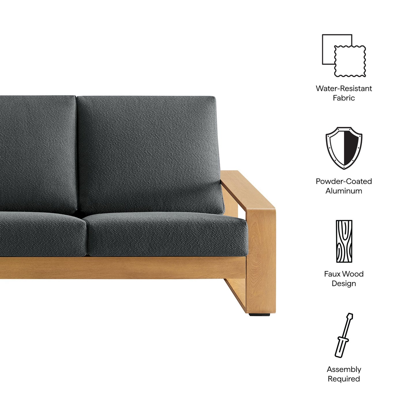 Modway Outdoor Sofa with Aluminum and Faux Wood