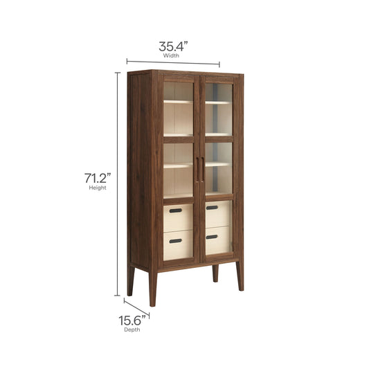 Nell 71in Glass Door Tall Display Storage Cabinet by Modway in dark wood with glass doors on Tampa Home & Garden Store