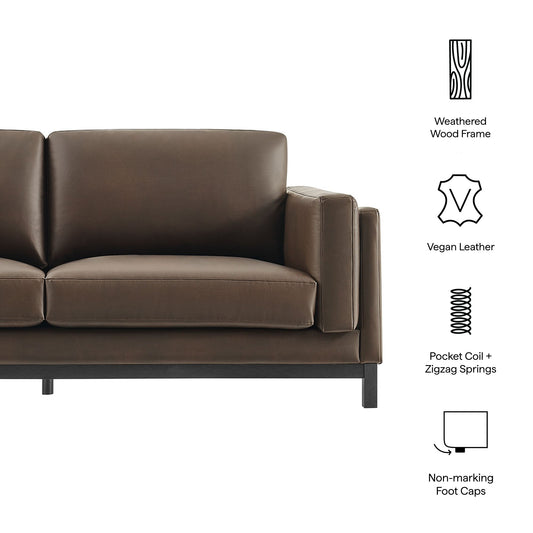Roscoe 81 Inch Vegan Leather Sofa brown vegan leather with metal frame on Tampa Home & Garden Store