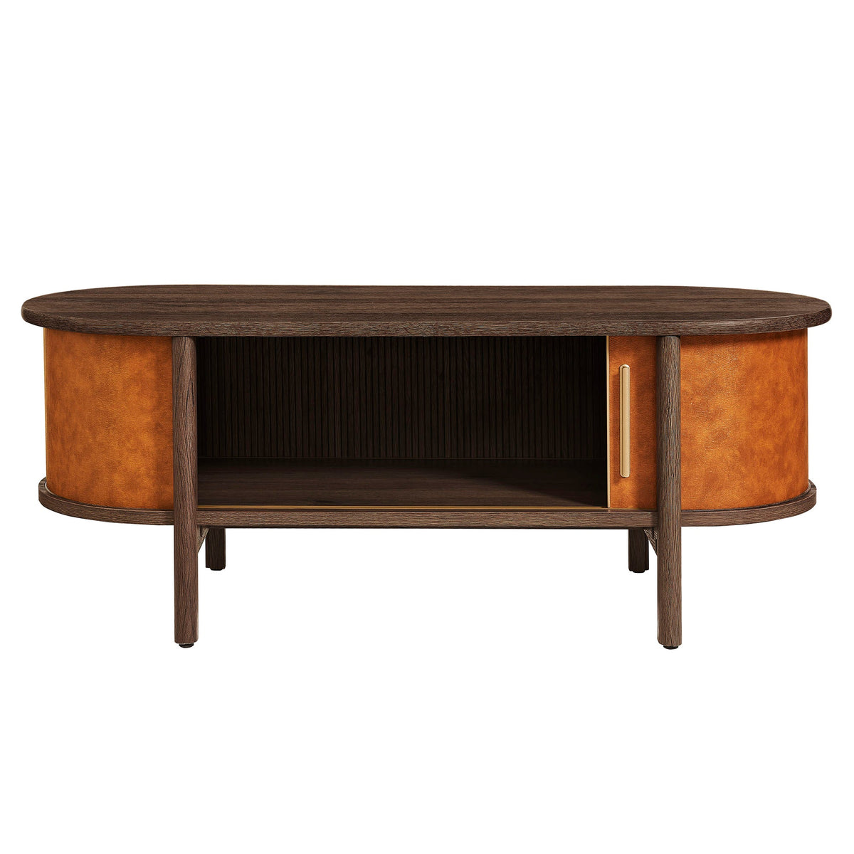 Coralie curved vegan leather oval coffee table with wood top and leather sides by Modway on Tampa Home & Garden Store