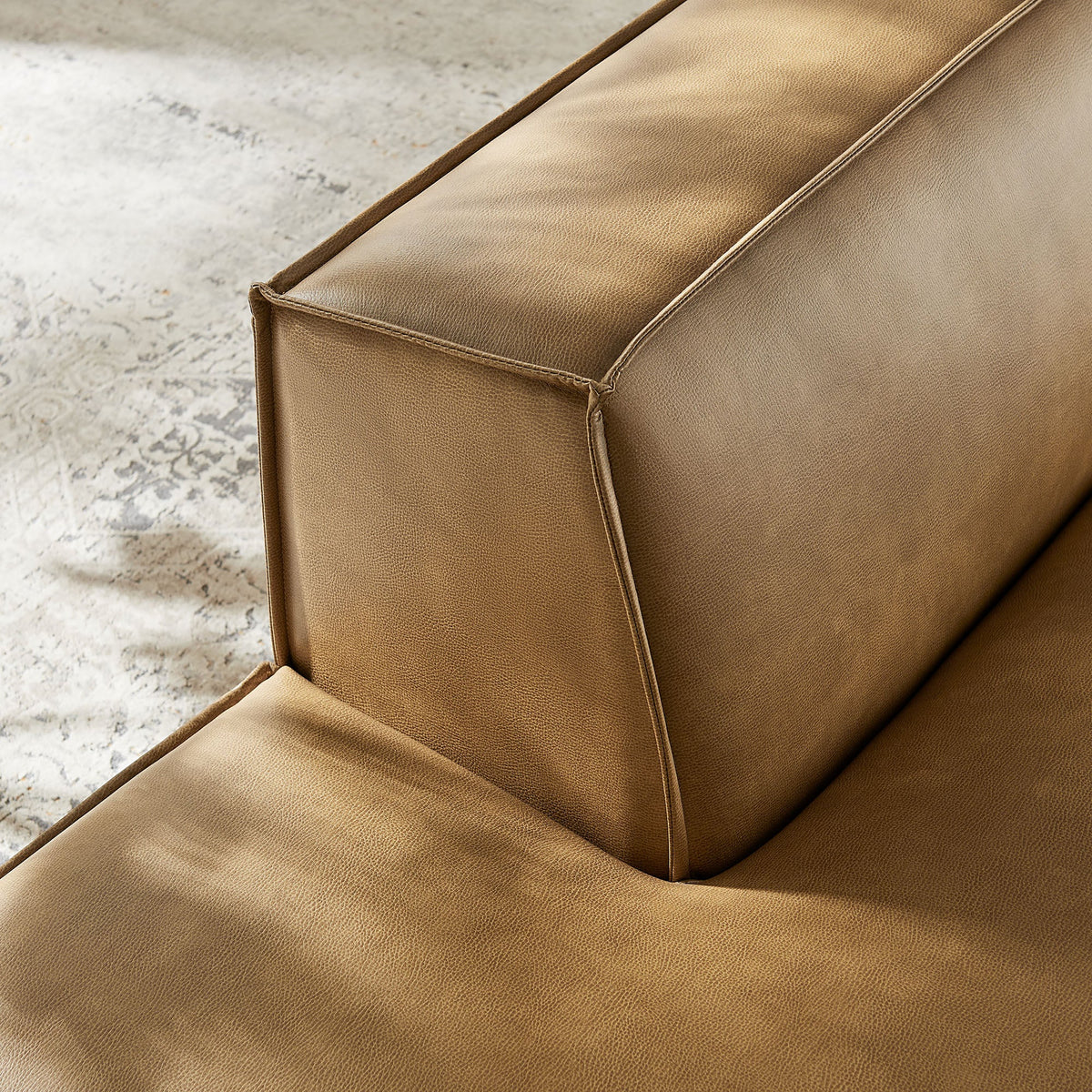 Restore vegan leather left-facing armless modular chaise by Modway in tan with stitching on Tampa Home & Garden Store