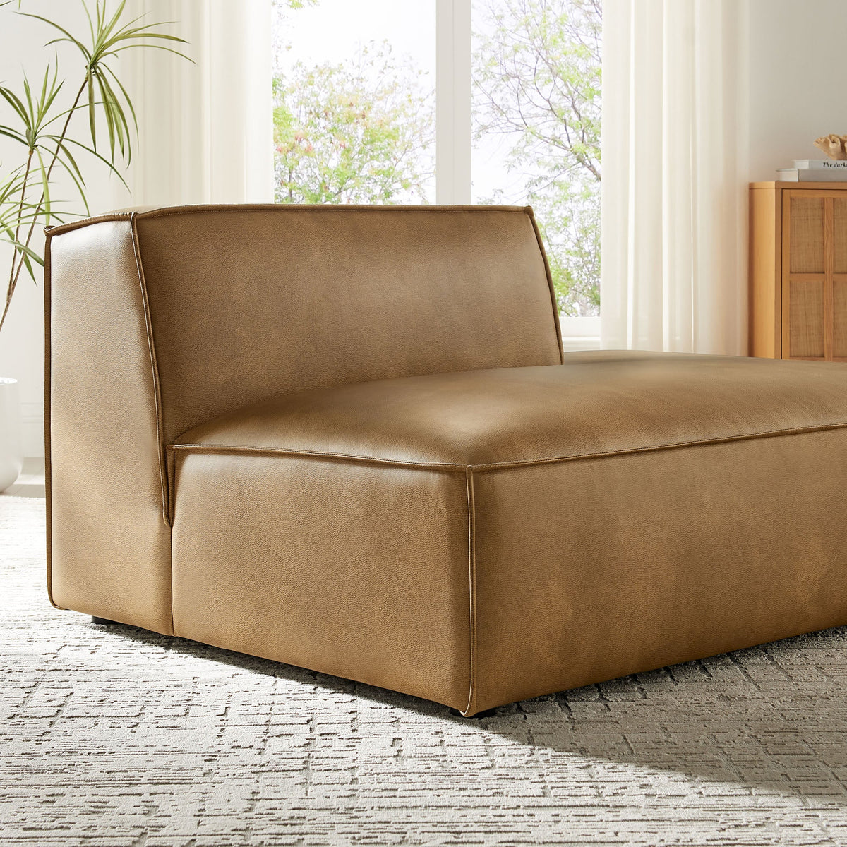 Restore vegan leather right-facing armless modular chaise in tan by HouseOfZazla on Tampa Home & Garden Store