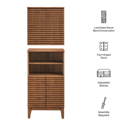 Bathroom cabinet set by Modway with laminated wood blend, warm brown finish, four hinged doors on Tampa Home & Garden Store