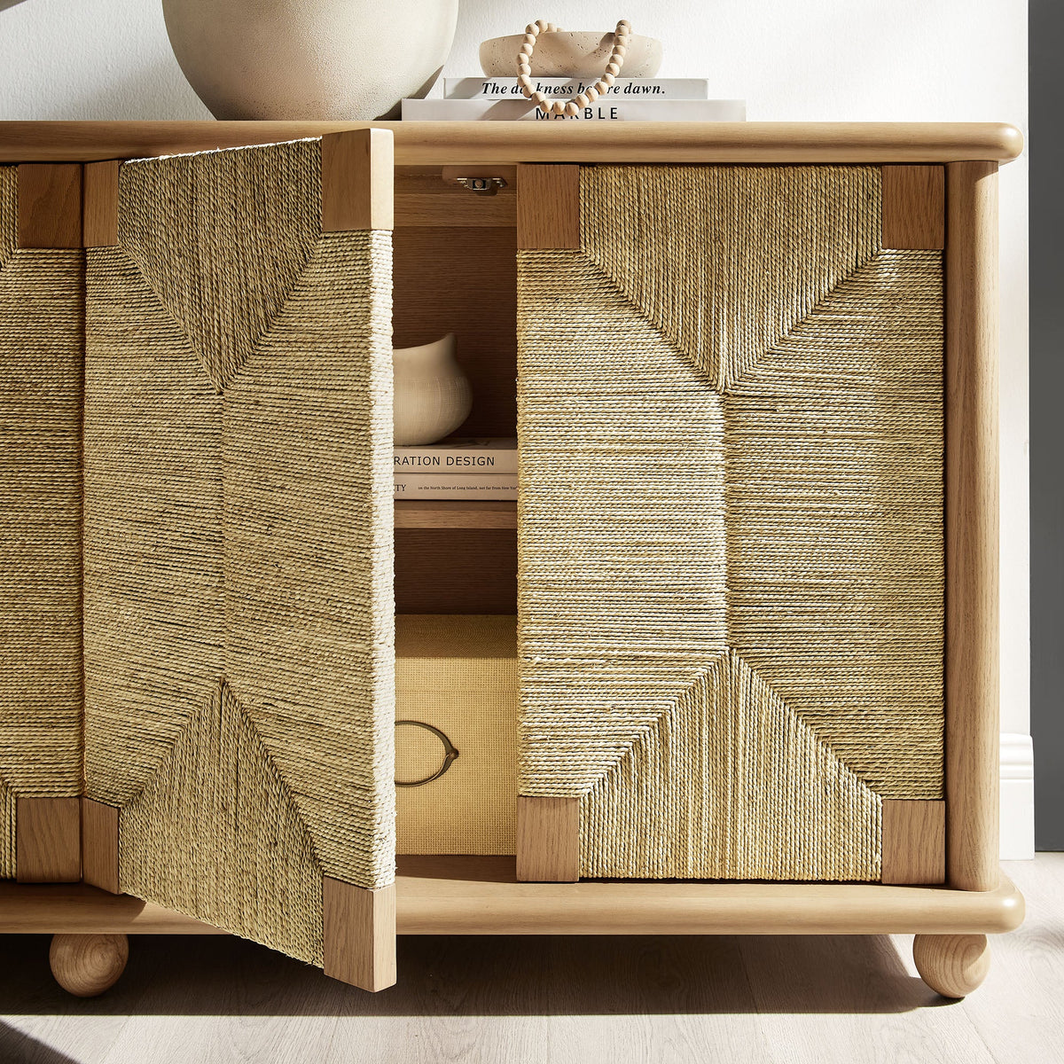 Marola 71in oak wood seagrass sideboard with woven panels, natural finish by Modway on Tampa Home & Garden Store
