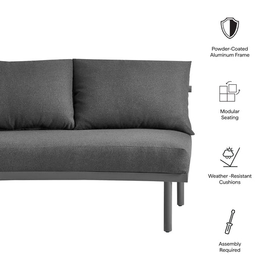 Porta left-arm outdoor sofa module with dark gray cushions and aluminum frame on Tampa Home & Garden Store