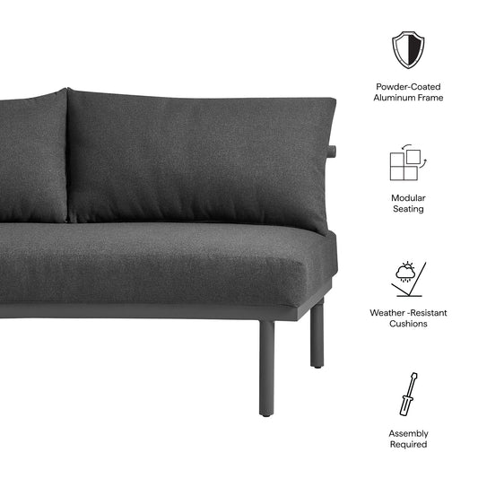 Porta Armless outdoor modular sofa with powder-coated aluminum frame and dark gray cushions on Tampa Home & Garden Store