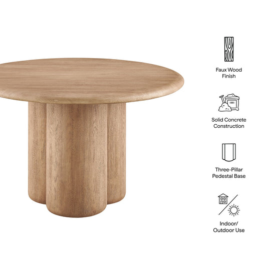 Tori 48 inch round dining table with faux wood finish and three-pillar pedestal base on Tampa Home & Garden Store