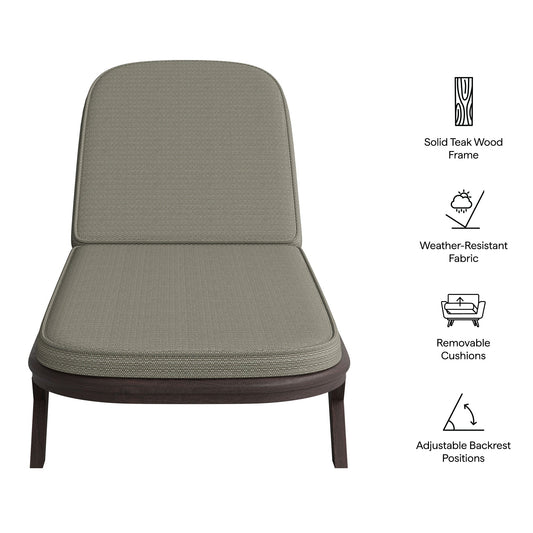 Kona Outdoor Teak Wood Chaise Lounge Chair with teak frame and grey weather-resistant cushions on Tampa Home & Garden Store