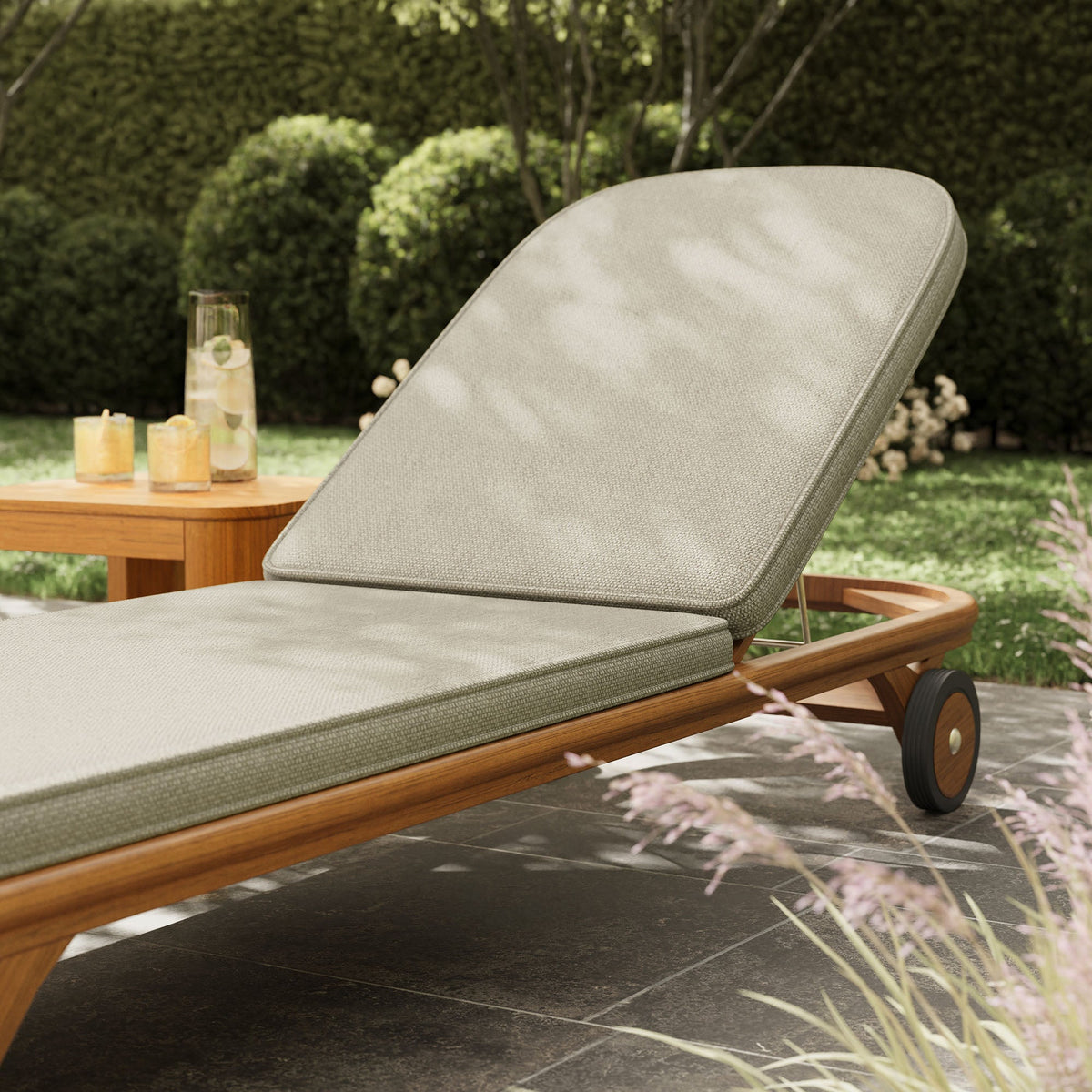 Kona teak wood chaise lounge chair with beige cushion for patio by Modway on Tampa Home & Garden Store