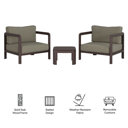 Kona 3-Piece Outdoor Teak Wood Patio Set with two chairs and side table by HouseOfZazla on Tampa Home & Garden Store
